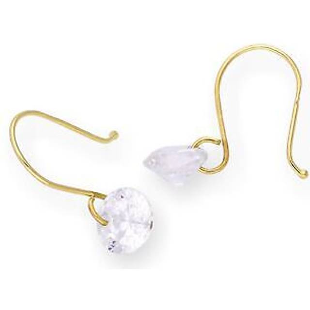 9ct Gold & Clear Cz Crystal Dangle Earrings Drop Fish Hooks