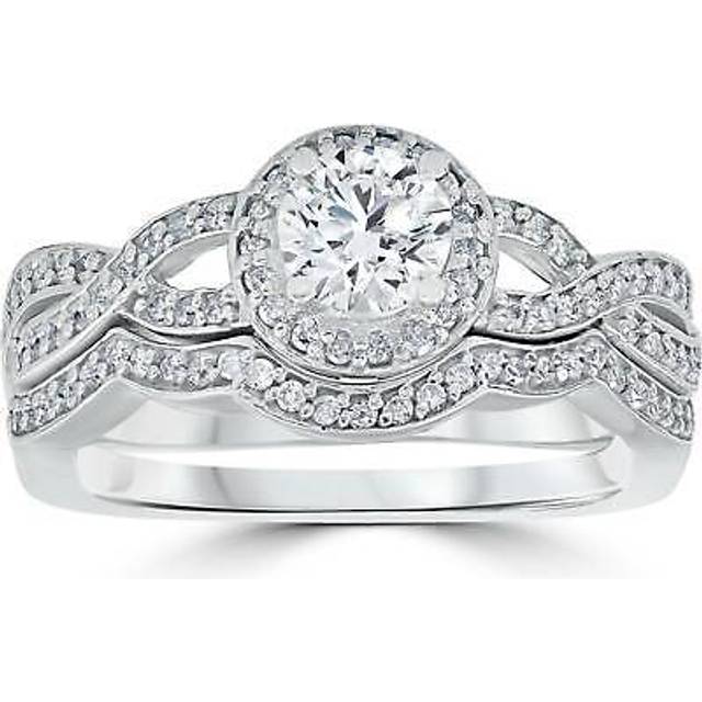 1/10ct Curve Engagement Ring & Matching Wedding Band 14k White Gold