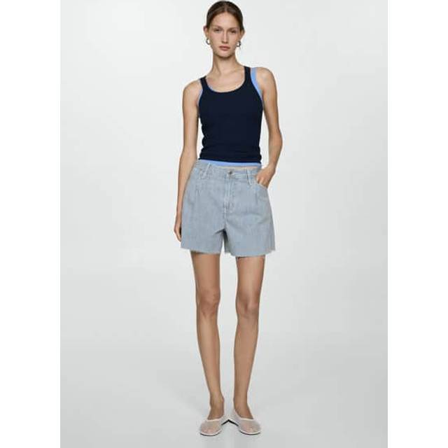 Mango – Ljusblå, kritstrecksrandiga jeansshorts, del av set