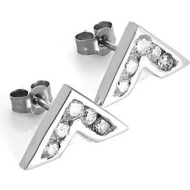 9ct white gold & clear cz crystal v shaped stud earrings 375 studs