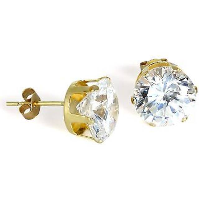 9ct gold & 8mm round clear cz crystal stud earrings 375 studs