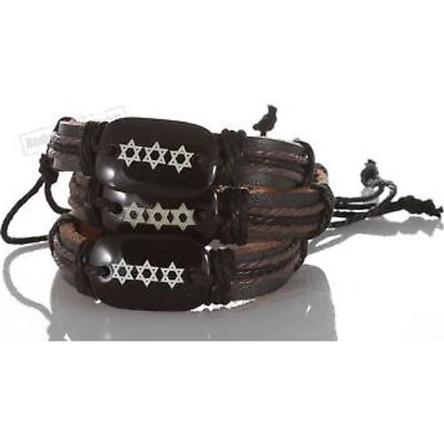 3 brown jewish god sacred star david bangle leather bracelet spiritual charm