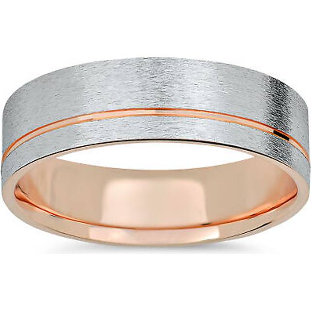 14k Rose Gold & White Gold Two Tone Wedding Band Mens Brushed Ring