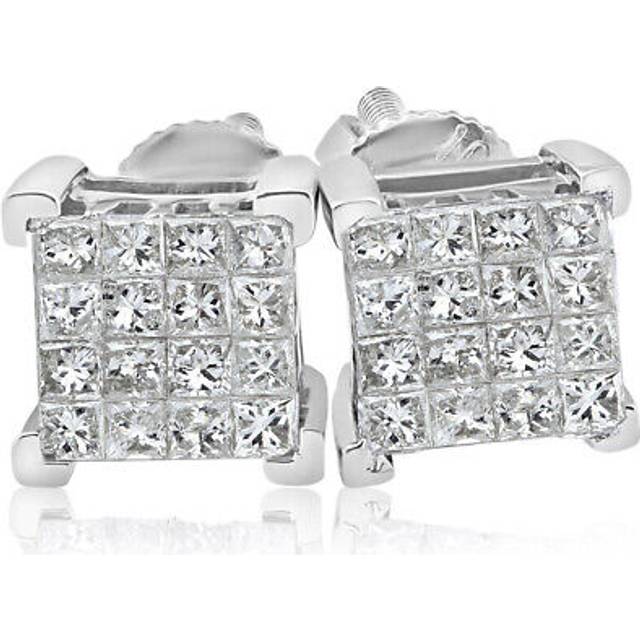 1/2ct Diamond Princess Cut Screw Back Studs Womens Earrings 10k White Gold 6.5mm