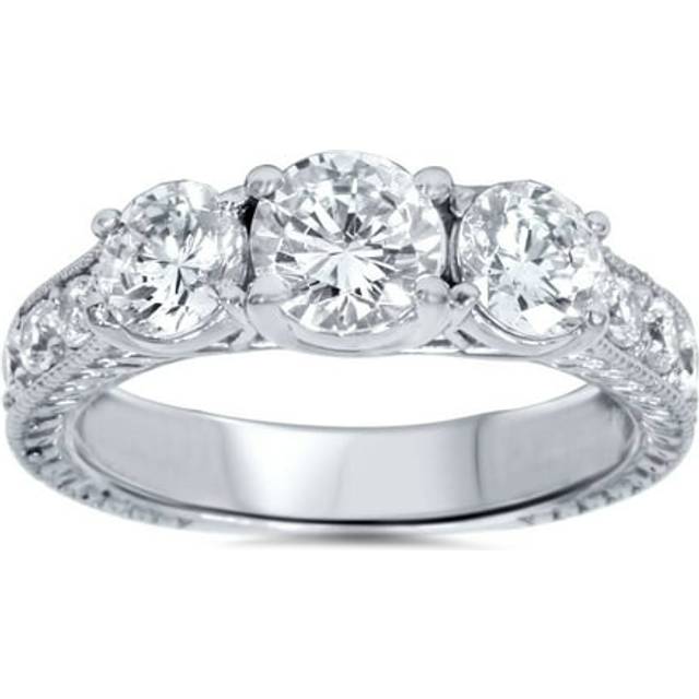 2ct Vintage Three Stone Round Diamond Engagement Ring 14k White Gold