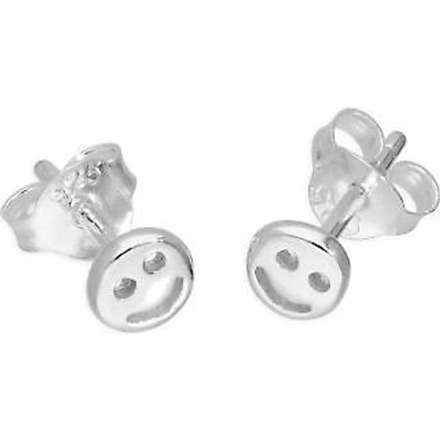 Real 925 Sterling Silver Small Round Smiley Face Stud Earrings Emoji Happiness