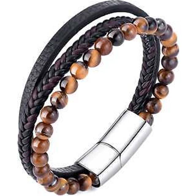 Men's genuine leather tiger's eye bracelet