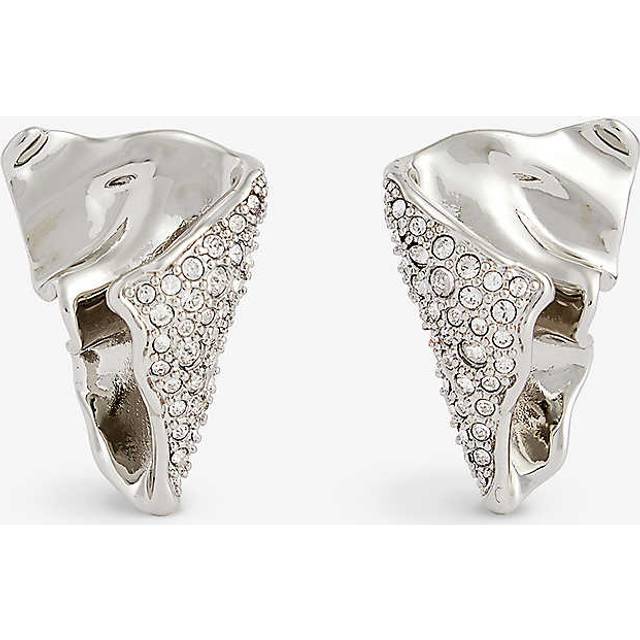 Alexis Bittar Womens Rhodium Solanales Folded Rhodium-tone Brass and Crystal Earrings - RHODIUM
