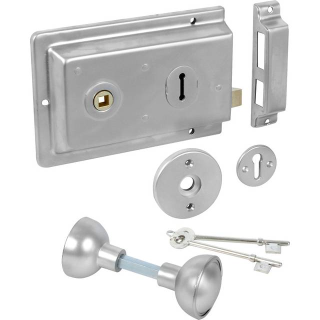 ERA Rim Lock with Handles Satin Chrome in Silver