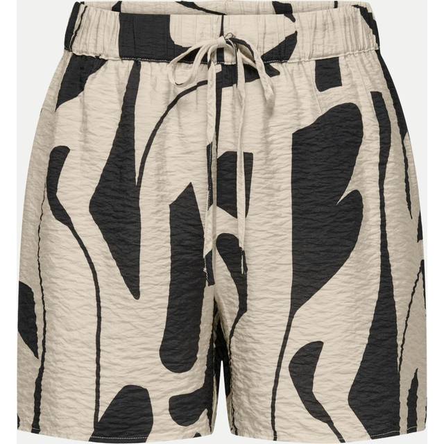 JDY – Svartvit, abstrakt mönstrade, strukturerade shorts i dra på-stil, del av set-Svart/a