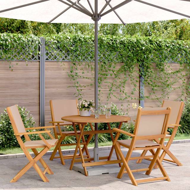 vidaXL 5 Piece Garden Dining Set Taupe Fabric and Solid Wood