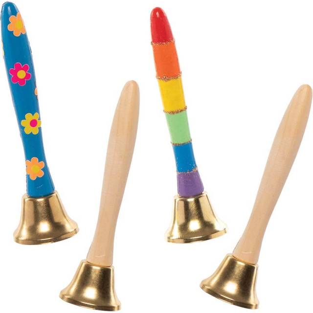 FE597 Wooden Hand Bells Craft - Pack of 4, Make Your Own Musical Instruments, Wooden Toys for Kids, Paint Your Own Wooden Crafts