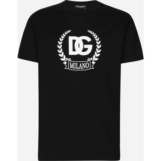 Dolce & Gabbana Short-sleeved Cotton T-shirt With Dg Print - Man T-shirts And Polos Black 56