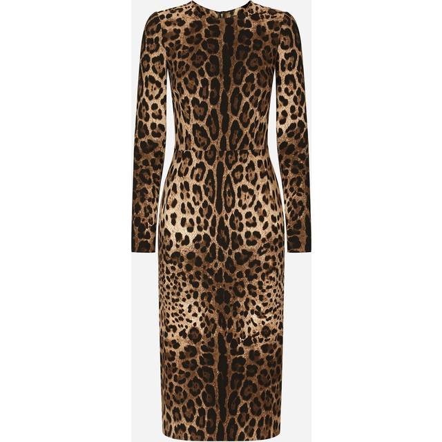 Dolce & Gabbana, Klänning, Dam, M, Leopardmönstrad Midi Klänning Brun - brown (M)