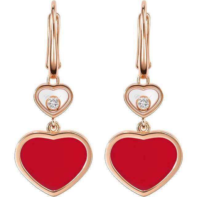 Chopard Rose Gold, Carnelian and Diamond Happy Hearts Earrings - One size