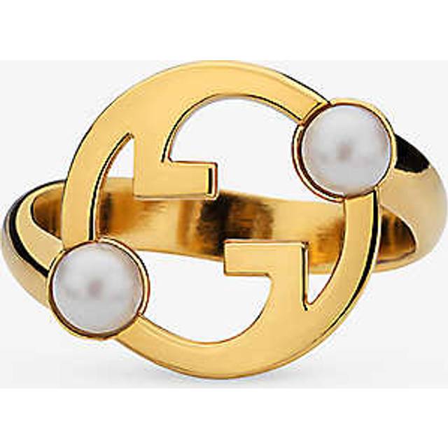 Gucci Womens Yellow Gold Blondie Interlocking-g Gold-toned Metal and Faux-pearl Ring P - YELLOW GOLD