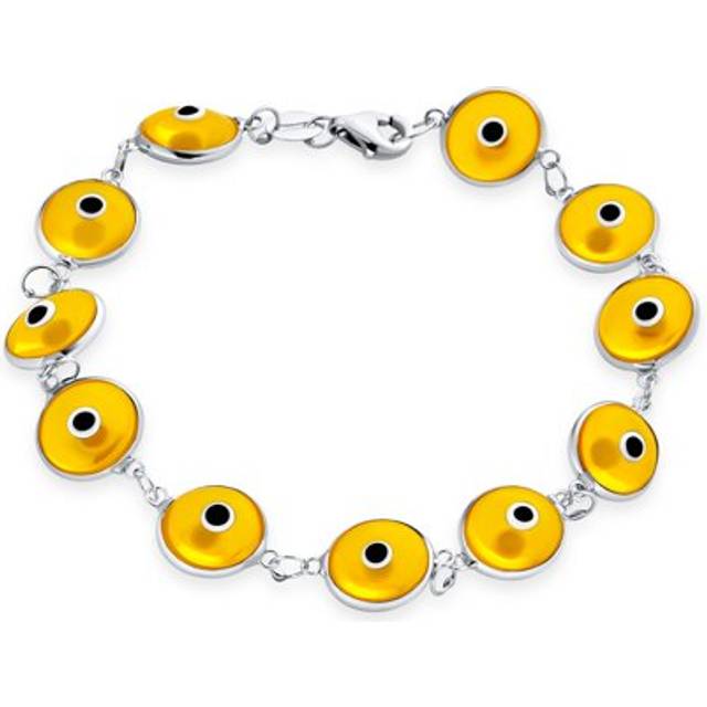 Bling Jewelry Protection Good Luck Amulet Turkish Translucent Yellow Glass Bead Evil Eye Bracelet For Women Teen .925 Sterling Silver 7.5 Inch