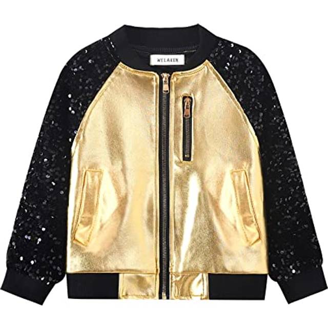 WELAKEN Sequin Bomber Jacket for Little Girls II Kid's lightweight Flight Jacket