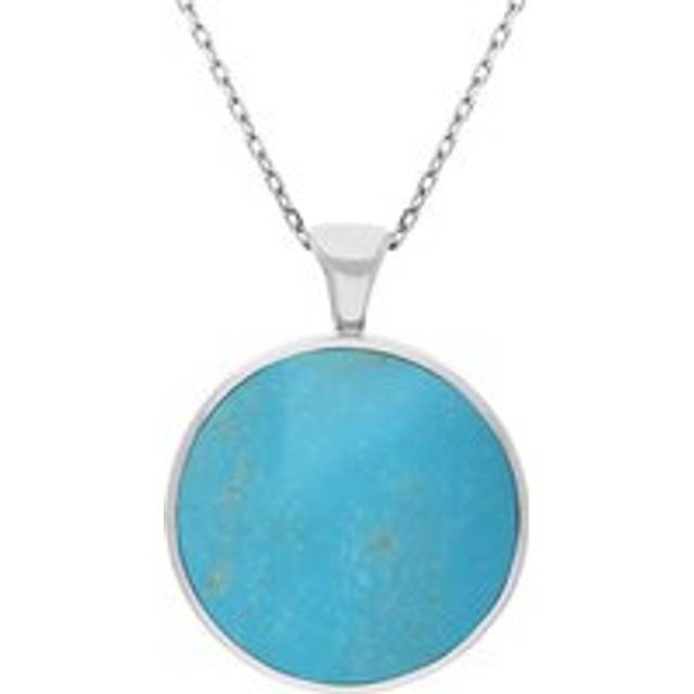 9ct White Gold Whitby Jet Turquoise Large Double Sided Round Fob Necklace - White Gold
