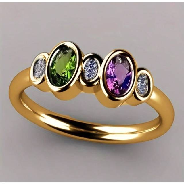SHEIN 1pc Luxury Oval-Shaped Purple/ Olive-Green Square Crystal Copper Ring Suitable For Women Wedding, Party, Engagement Jewelry Valentine Gift Valentines,