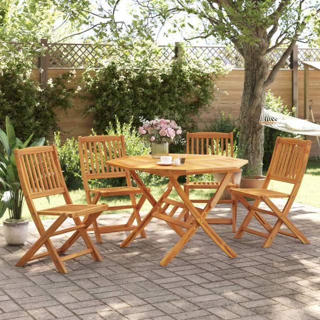 Vidaxl 5 Piece Folding Garden Dining Set Solid Wood Acacia