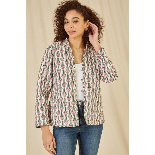 Yumi Floral Print Reversible Cotton Quilted Jacket - Pink - Size 10 - Yumi