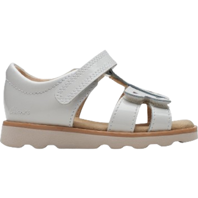 Clarks Kids' Crown Beat Leather T-Bar Sandals, White Patent