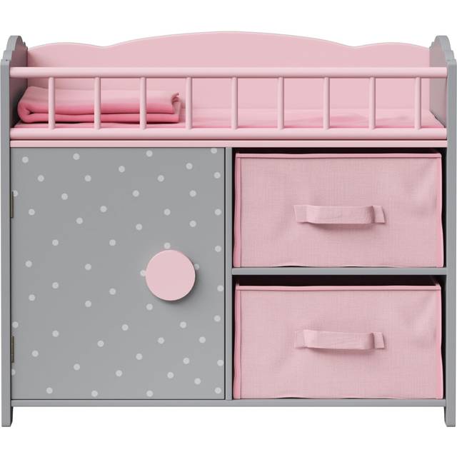 Teamson Kids - Olivia's Little World Kids Pink Polka Dot Baby Doll Crib Wooden Doll Cot With Storage Doll Furniture TD-12390A