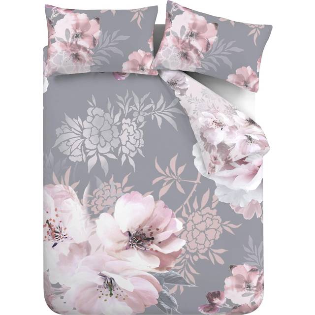 Catherine Lansfield Dramatic Floral Grey Duvet Set - King In GreyPink