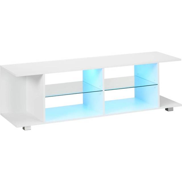 HOMCOM TV Stand 145cm TV Unit With Glass Shelves RGB LED Light For 60 Inch TV - White | TJ Hughes