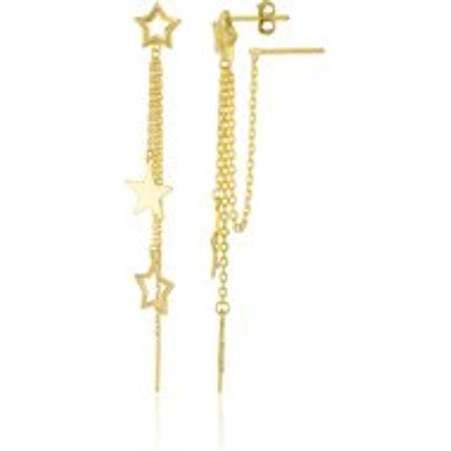 Womens Chain and Stars Sterling Silver Drop Earring - Metallics - One Size