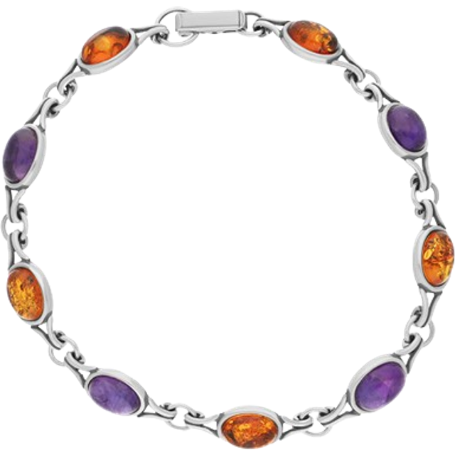 Sterling Silver Amber Amethyst Nine Stone Small Oval Bracelet D