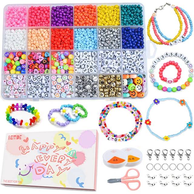 Beads for Jewelry Making 6720pcs Glass Seed Beads 3mm and Alphabet Letter Beads for Necklace Bracelet Jewelry Making Kit, Friendship Bracelets Art