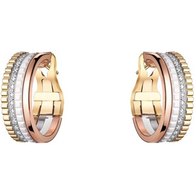 Boucheron Womens Pink Quatre White Edition 18ct White-gold, Rose-gold, Yellow-gold, Ceramic and 0.36ct Diamond Hoop Earrings - PINK