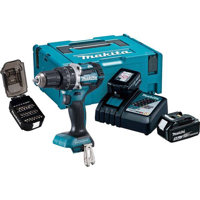 Makita dhp484 18v combi drill body with 2 x 5.0ah batteries & charger