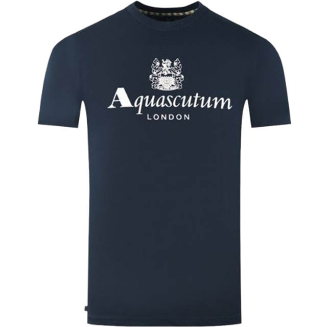 Aquascutum Mens London Aldis Brand Logo Navy Blue T-Shirt - Size Medium