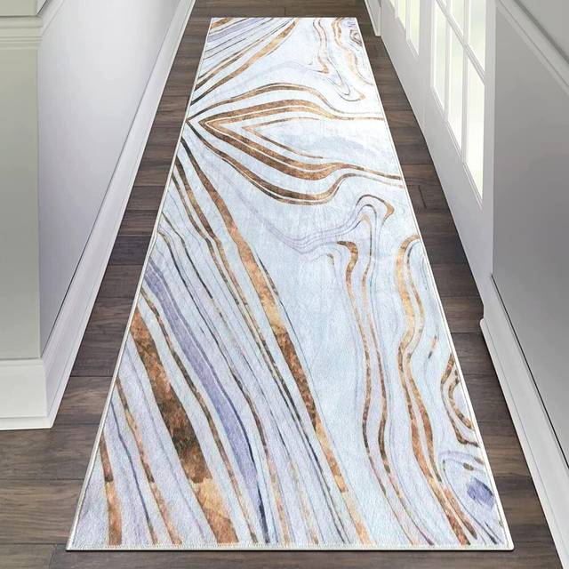 Runner Rug for Hallway Non Slip 65 x 180 cm Marble Gold Design Carpet Long Hall Washable Rugs Grey Kitchen Floor Runners for Hallway Entryway Living
