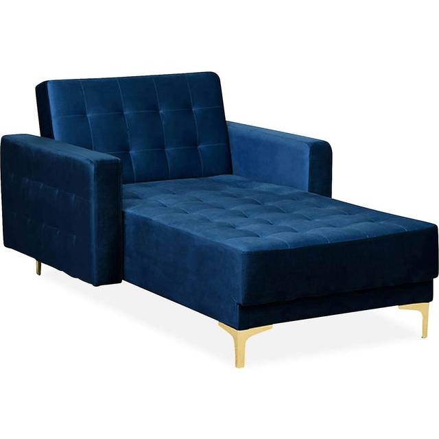 Beliani Velvet Chaise Lounge Navy Blue Aberdeen, Blue