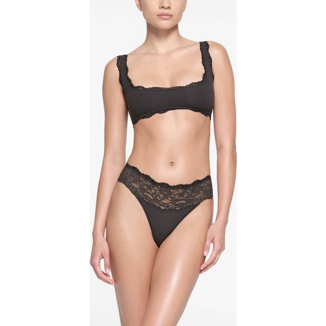 Skims Womens Onyx Fits Everybody Lace Square-neck Stretch-woven Bra Xl - ONYX