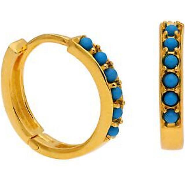 Gold Plated Sterling Silver Turquoise Cz Pave 15mm Huggie Hoop Earrings