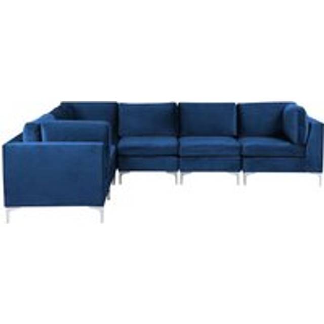 Beliani Right Hand 6 Seater Modular Velvet Corner Sofa Blue Evja, Blue