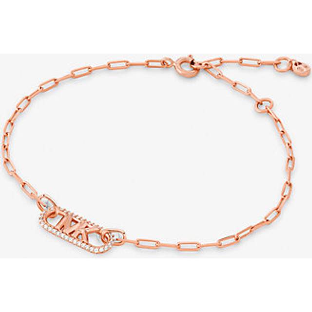 MK Precious Metal-Plated Sterling Silver Pavé Empire Logo Chain Link Bracelet - Rose Gold - Michael Kors - ONE SIZE
