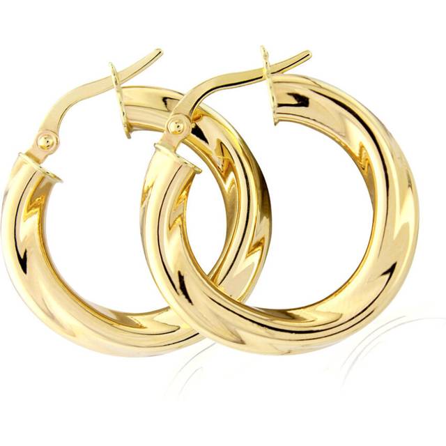 Jewelco London Ladies 9ct Yellow Gold 4mm Gauge Twisted Hoop Earrings - 15mm - ERNR02790