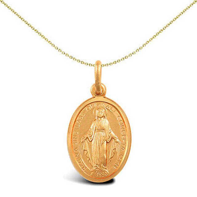 Jewelco London Solid 9ct Yellow Gold Matte Oval Miraculous Madonna Medallion Pendant - JPM032