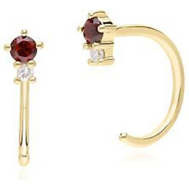 Modern Classic Garnet & Diamond Pull Through Hoop Earrings in 9ct Yellow Gold