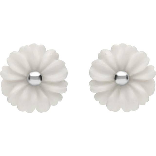 Sterling Silver White Agate Tuberose 8mm Daisy Stud Earrings
