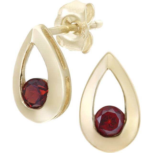 Jewelco London 9ct Yellow Gold Round 0.35ct Garnet Teardrop Drop Earrings - PE0AXL1804YGT