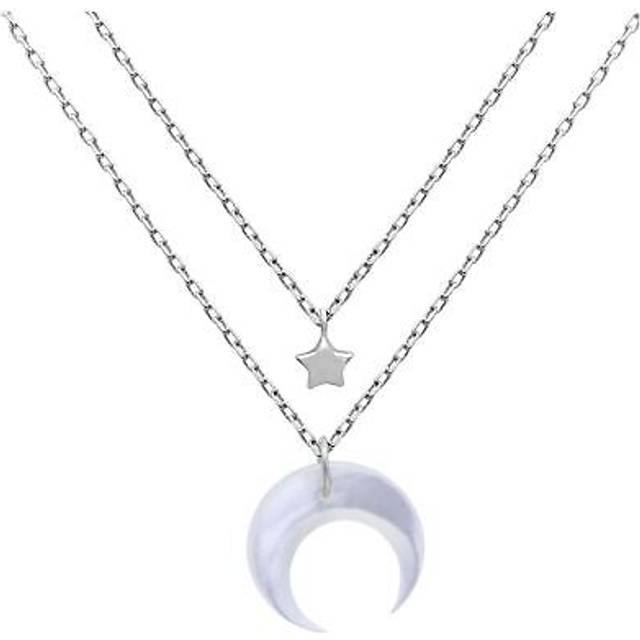 Sterling silver star & crescent moon double layer necklace