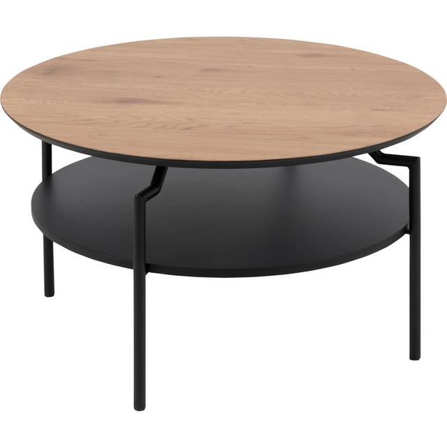 Round Coffee Table with Melamine Top & Black Legs - Oak (45cm H X 80cm W X 80cm D)