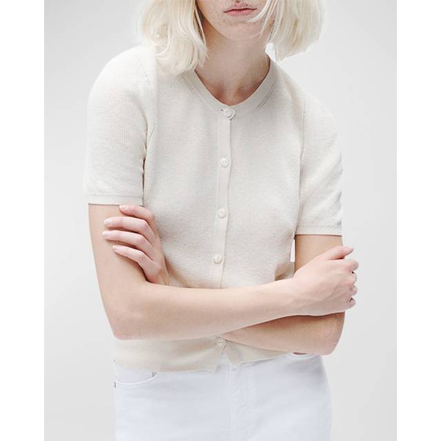 Dina Short-Sleeve Cardigan - IVORY - Small